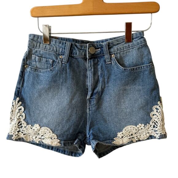 BDG Urban Outfitters Erin High Denim Shorts Lace trim 25 - Picture 1 of 6